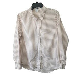 Elegant Beige Striped Women's Button Down Shirt